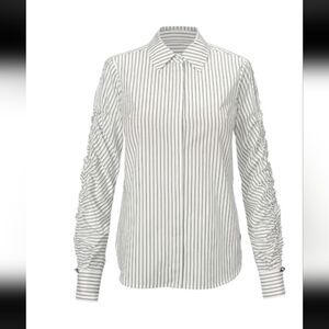 CABI Linear Button Up Blouse 4530 White with Black Stripes Size S